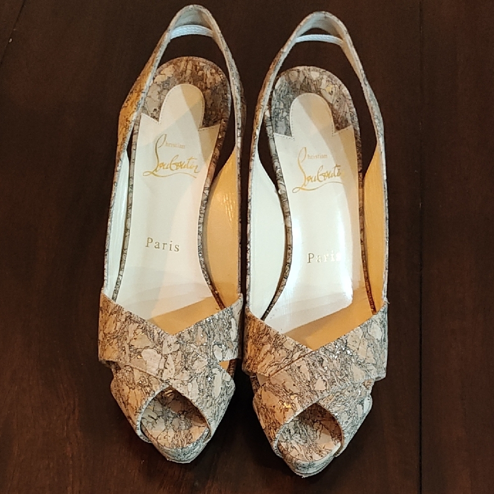 Christian Louboutin Cork Pepite Slingback Heels